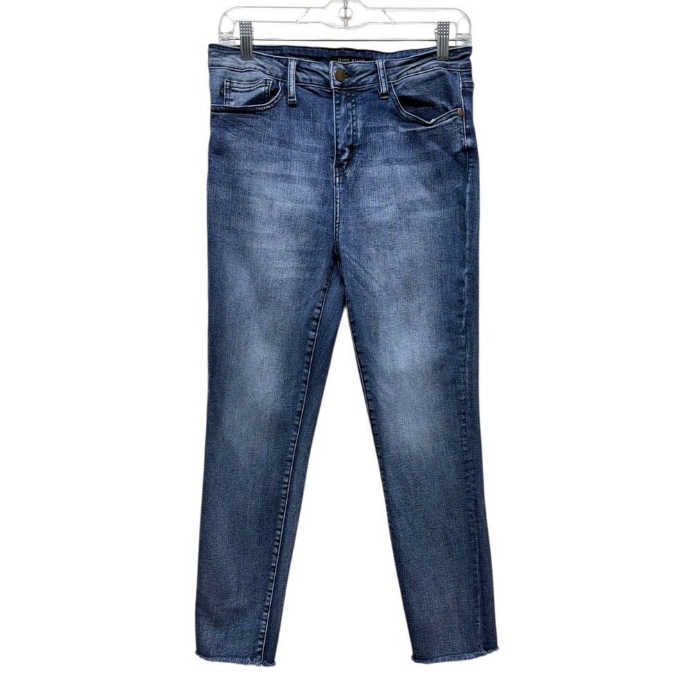 Judy Blue Relaxed Fit Raw Hem High Rise Jeans Sz 9/29 Blue Denim‎ Distressed